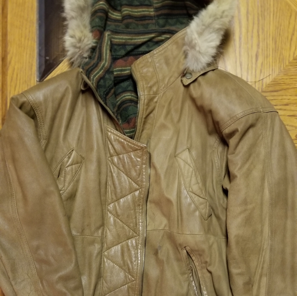 Women's Leather/Suede removable hood, flannel lined coat